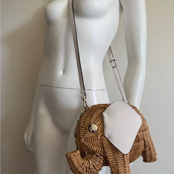 Kate Spade Wicker Tiny Elephant Crossbody Novelty Bag Collectible Preppy - Picture 14 of 16